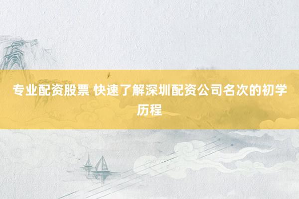 专业配资股票 快速了解深圳配资公司名次的初学历程